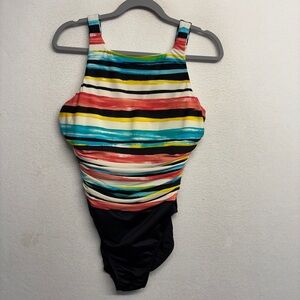 Miraclesuit One Piece High Neck Swimsuit Striped 6?